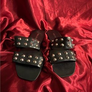 Nine West Black Slides with Silver Studs